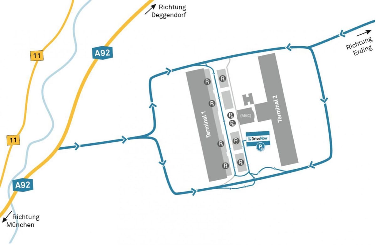 l'aeroport de munic, lloguer de cotxes mapa