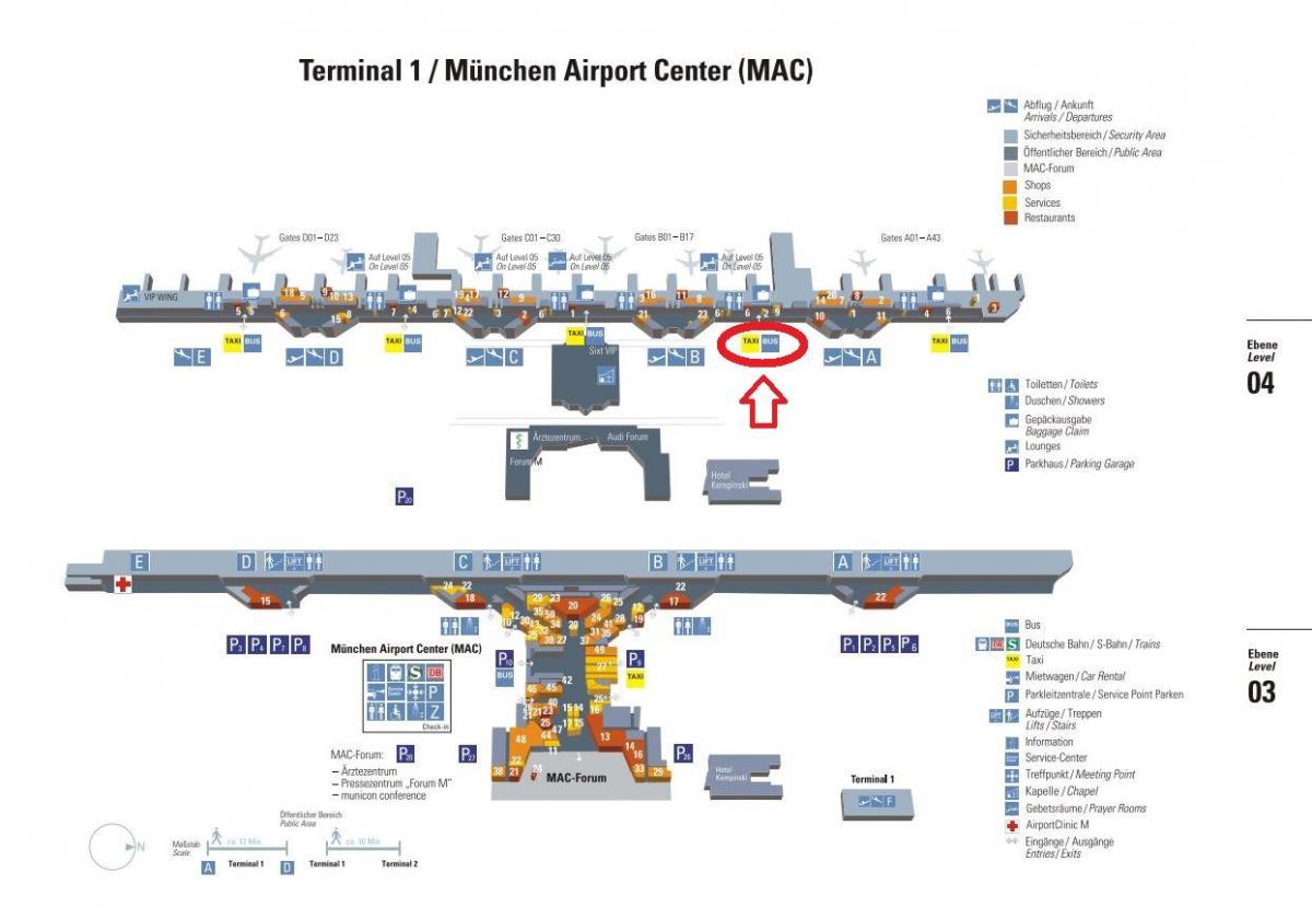 Mapa de la terminal 1 de l'aeroport de munic